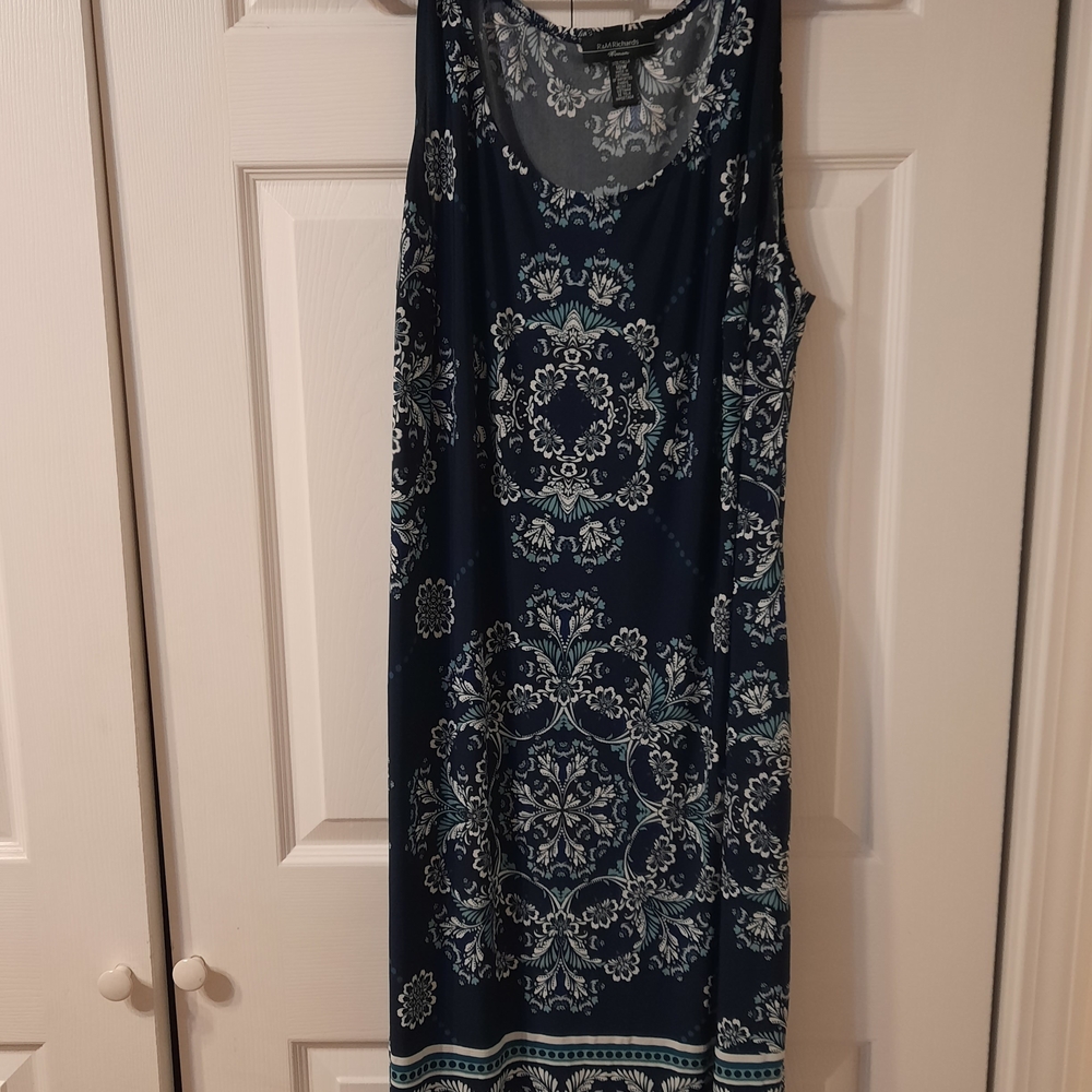 R&M Richards Sleeveless Navy Blue Printed Maxi Dress Size 18W